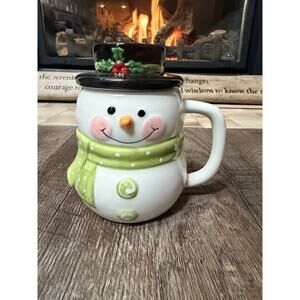 Snowman Mug With Lid Microwave Safe Cute Christmas